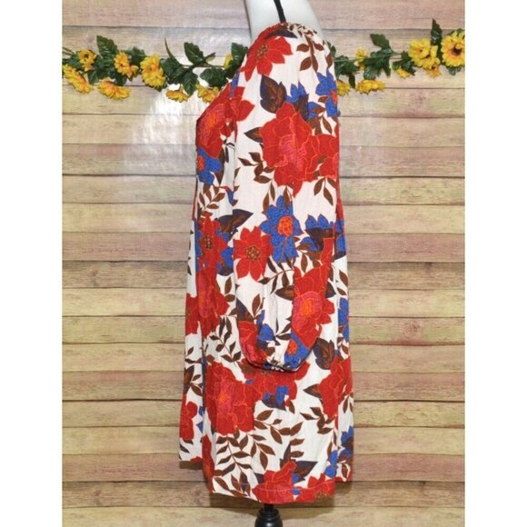 NWT Maurices Ladies L Red Blue Floral Sweetheart Mini Dress Long Sleeve Size L - Picture 5 of 10